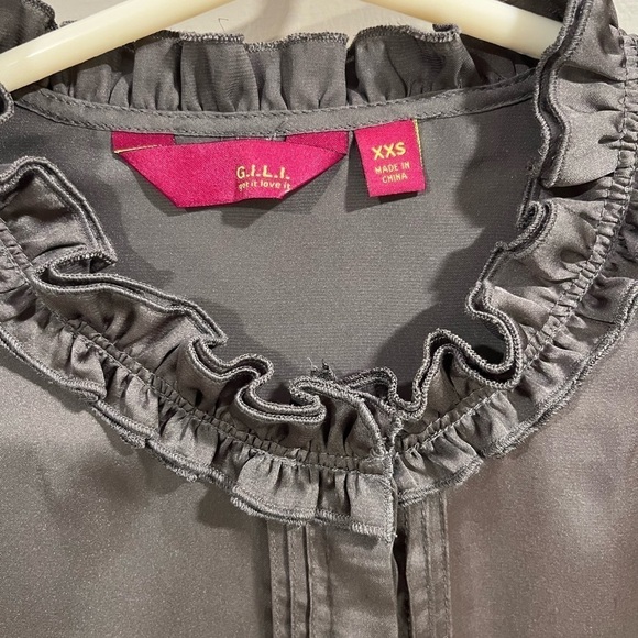 G.I.L.I Victorian Silky Satin Ruffle Button Down Blouse Lace Cuff XS Whimsygoth - Picture 3 of 9